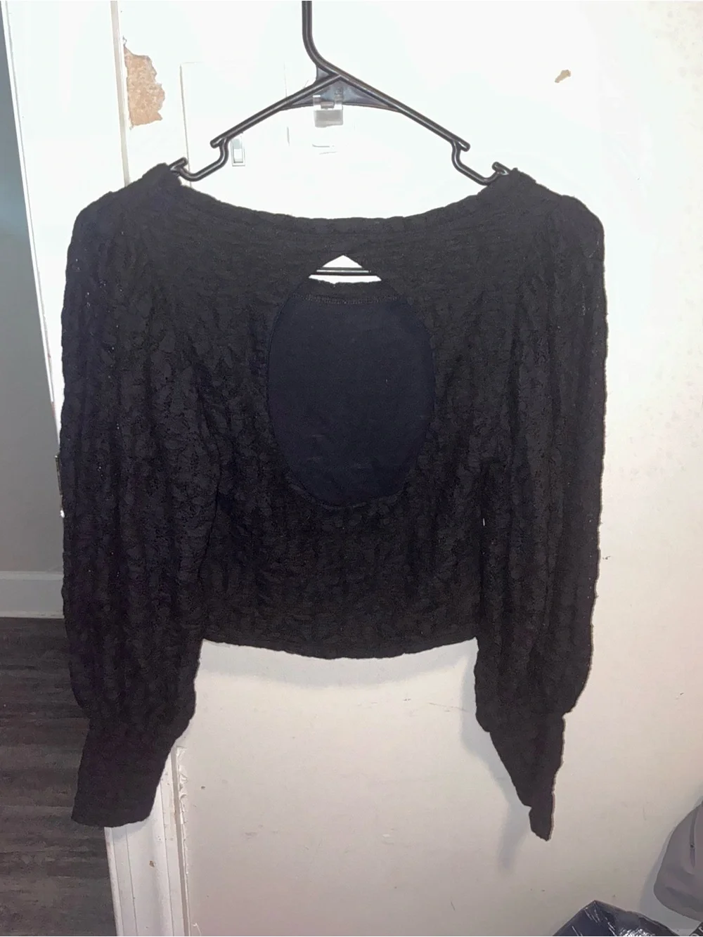 Free People Black Lace Long-Sleeve Cropped Top